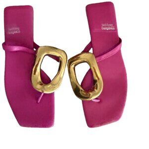 NWOT Jeffrey Campbell Linques-2 Flat Thong Sandals – Gold Metallic Accent